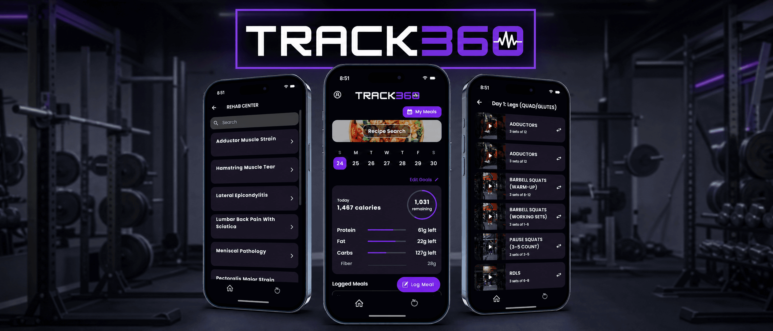 Track 360 — nutrition, training, and rehab in one app
