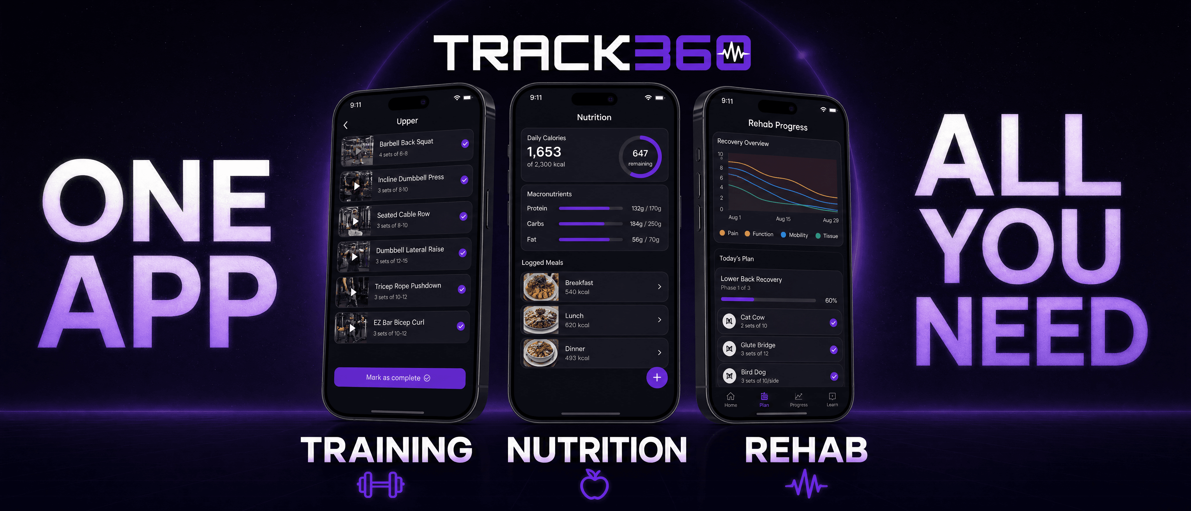 Track 360 nutrition, training, and rehab in one app